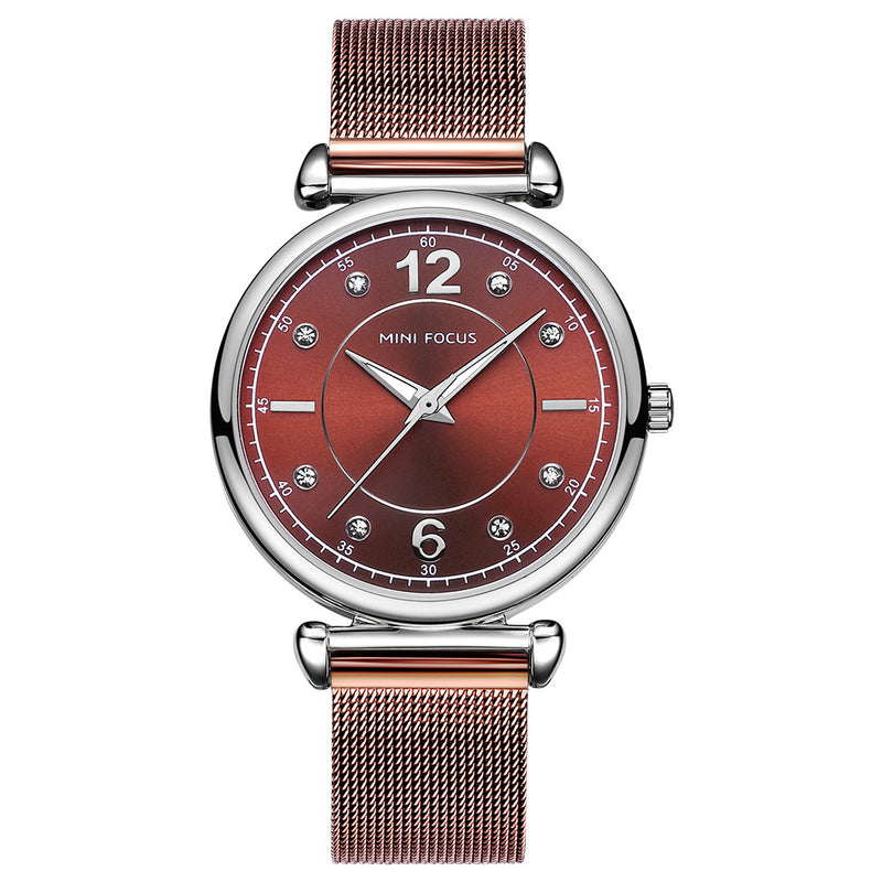MINI FOCUS MF0177L Elegant Design Mesh Steel Women Wristwatch Crystal Ladies Quartz Watch