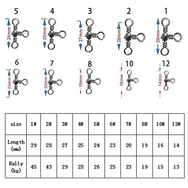 ZANLURE 100 Pcs 3 Way Barrel Swivels Solid Rig Rings Fishing Lures Connector Tackle