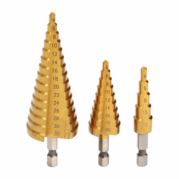 4-12/20/32mm HSS Titanium Step Cone Drill Bit Hex Shank Hole Cutter 1/4 Inch Hex Shank
