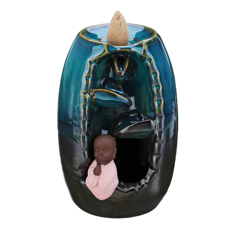 Ceramic Mountain Waterfall Smoke Backflow Incense Burner Cones Holder Decor