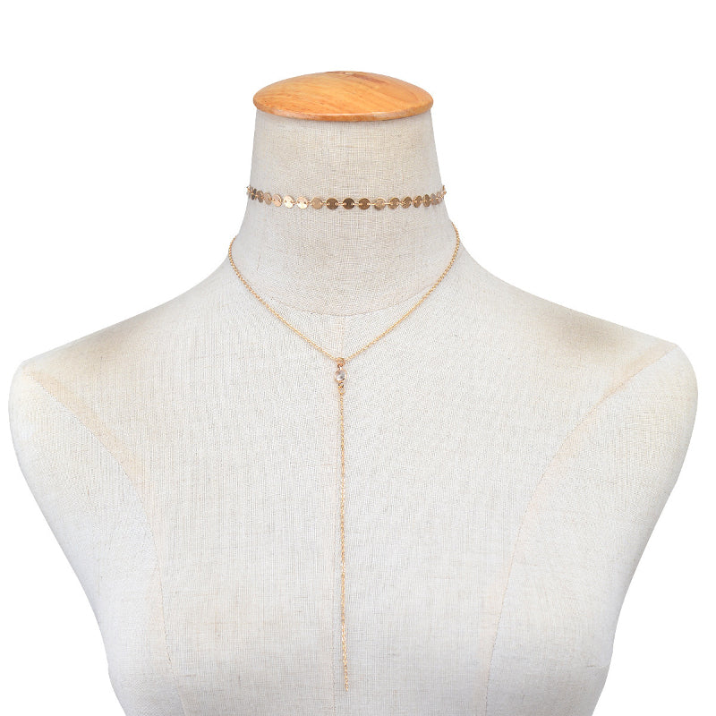 Simple Crystal Necklace Sequins Clavicle Chain Women Choker