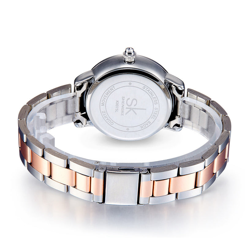 SKENGKE SK K0075 Fashion Women Crystal Ladies Dress Stainless Steel Quartz Watch