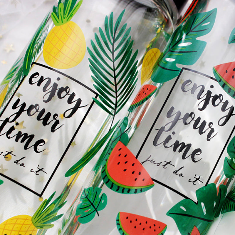 Borosilicate Glass Flamingo Fruit Pattern Anti-High Temperature Glass Cup Water Bottle