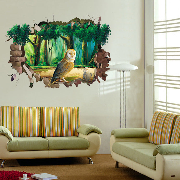 Miico Creative 3D Animal Owl Broken Wall Removable Home Waterproof Decorative Wall Decor Sticker