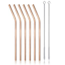 7pcs Stainless Steel Rose Gold Curved Straw / Straight Straw + Brush Reusable