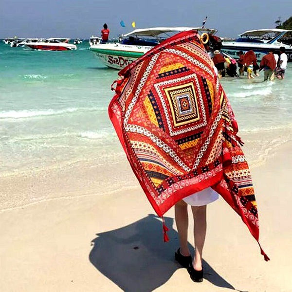 Honana WX-18 100x180cm Bohemian Linen Beach Towel National Style Woman Bath Towel Scarf Bed Sheet Tapestry