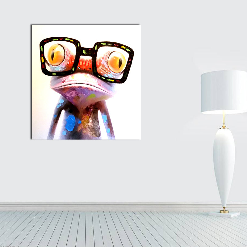 Miico Hand Painted Oil Paintings Animal Modern Art Happy Frog With Glasses On Canvas Wall Art For Home Decoration 20x20cm