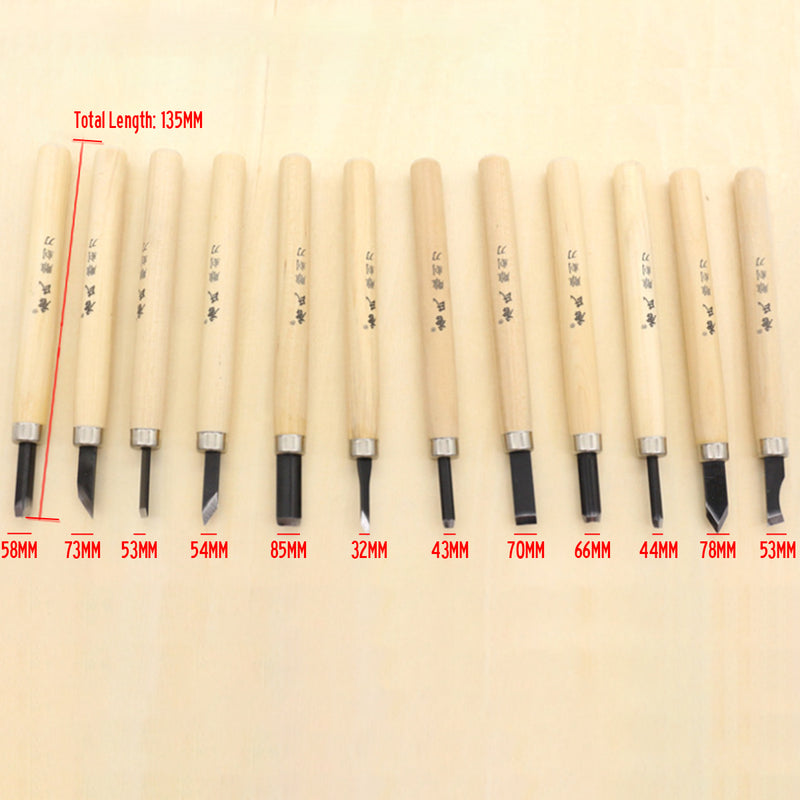 12Pcs Wood Carving Tool Set Chisels Cutter Woodcut Woodworking Arts Craft Kit
