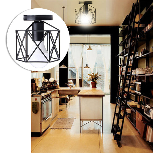 Vintage Metal Cage Mount Ceiling Lamp Industrial Hanging Pendant Light