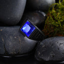 Fashion Titanium Steel Ring Blue Glass Gun Black Plated Ring Wholesale for Men