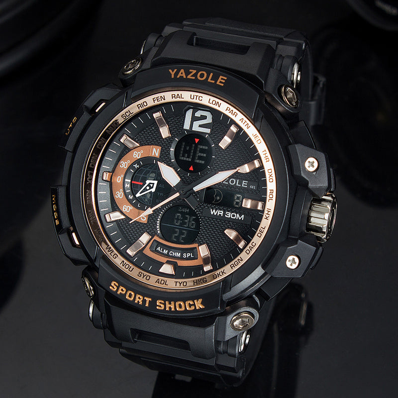YAZOLE 481 482 Sport Stopwatch Timing Calendar Week Luminous Dual Display Digital Watch