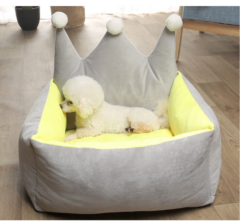 3 Colors Luxury Crown Crystal Velvet Pet Bed Kennel Dog Cat Warm Sofa Pet Bed