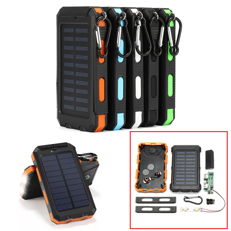 Electric Charging Solar Power Bank Case 2 LED Dual Ports Waterproof Power Bank For Smartphone