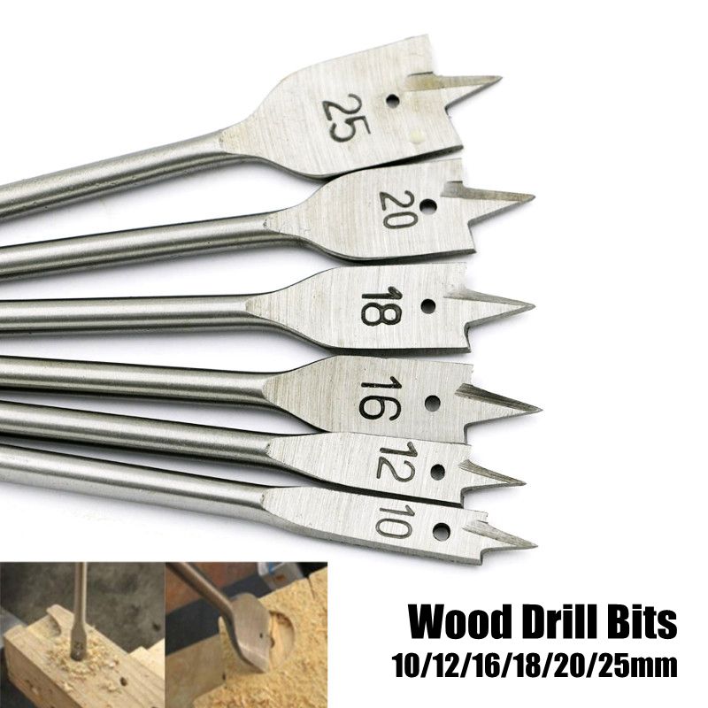6pcs 10-25mm Flat Spade Drill Bit Hex Shank Woodworking Spade Drill Bit Hole Cutter