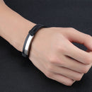 Double Black Stainless Steel Men's Leather Bracelet