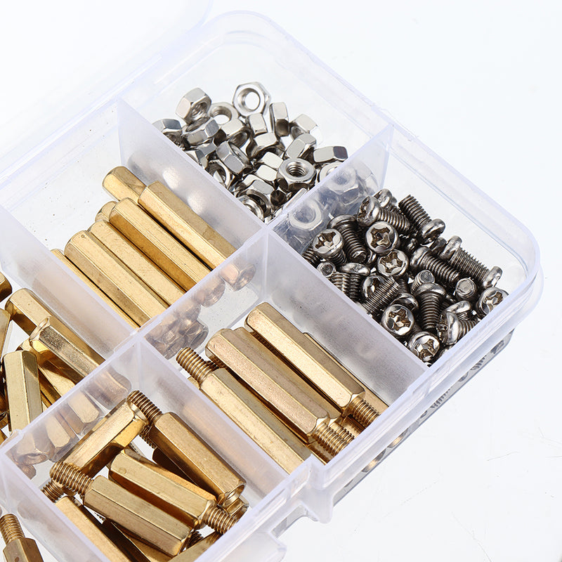 Suleve M3BH9 180Pcs M3 Male-Female Brass Hex Column Standoff Support Spacer Pillar Stainless Steel Screws Nuts for PCB Board