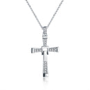 Men Cross Pendant Chain Long Necklace Crystal Alloy