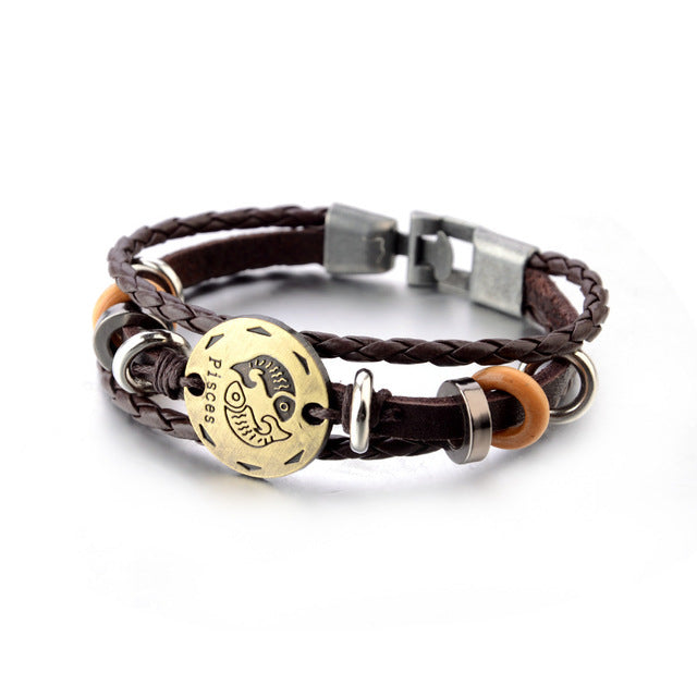 Twelve Constellations Men And Women Simple Braided Hand Rope Lovers Bracelet
