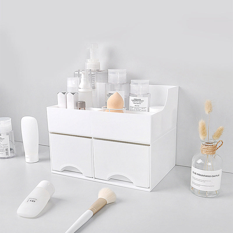 Desktop Storage Box with 2 Drawers Cosmetic Makeup Holder Sundries Organizer Office Home Supplies