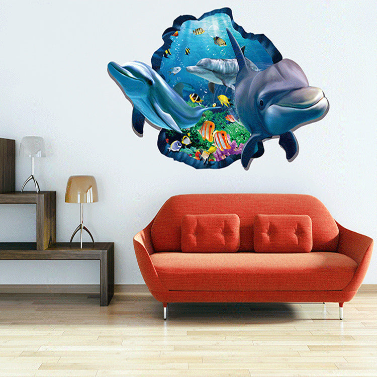 Miico Creative 3D Sea Fish Dolphin Removable Home Room Decorative Wall Decor Sticker