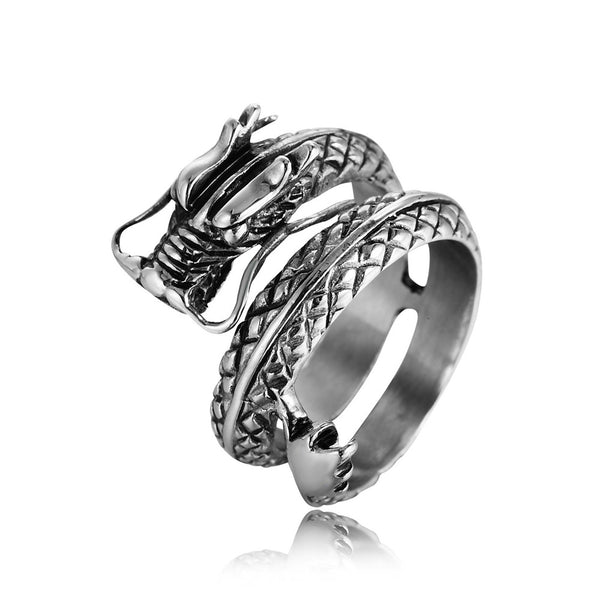 REZEX Vintage Chinese Dragon Men's Stainless Steel Ring Men Jewelry With Case
