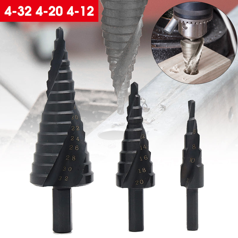 1PC/3PCS 4-32mm 4-20mm 4-12mm HSS Cobalt Step Drill Bit Nitrogen Spiral Grooved Hole Cutter