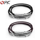 Titanium Steel Men's Feather Multi-layer Stainless Steel Braided Leather Bracelet