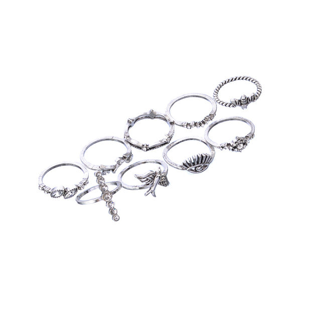 Bird Bee Crown Crown Diamond Branch Diamond Devil's Eye Ring Nine Piece Joint Ring