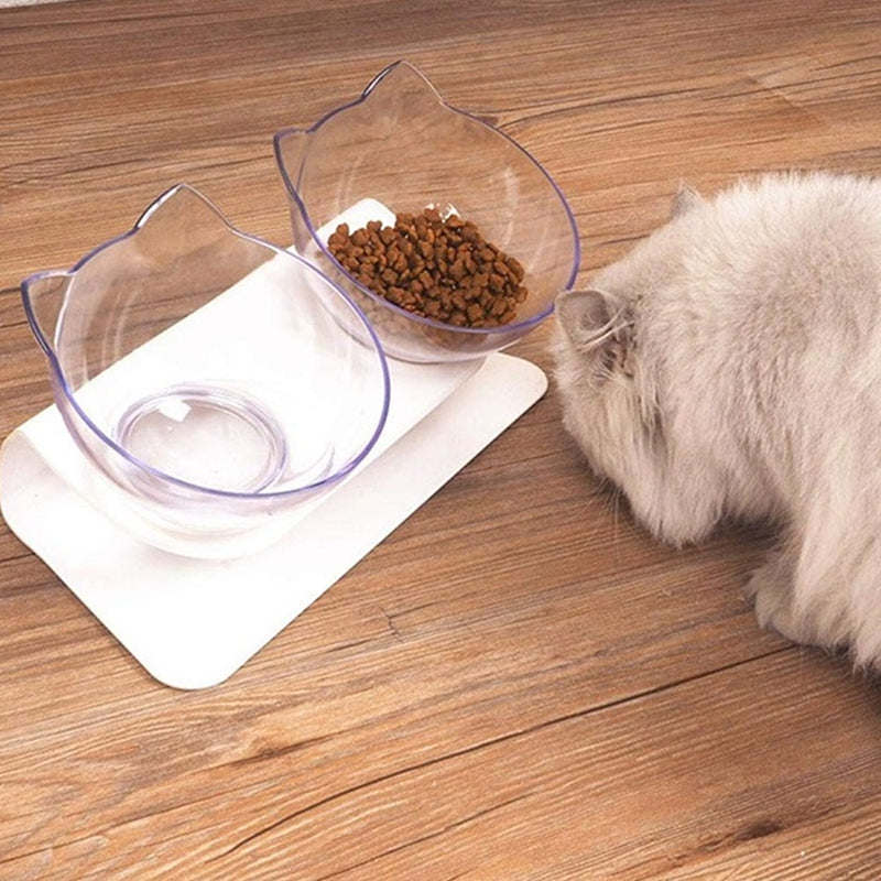 1/2 PCS Bowl Oblique Mouth Double Bowl Drinking Food Bowl Neck-protection Pet Bowl