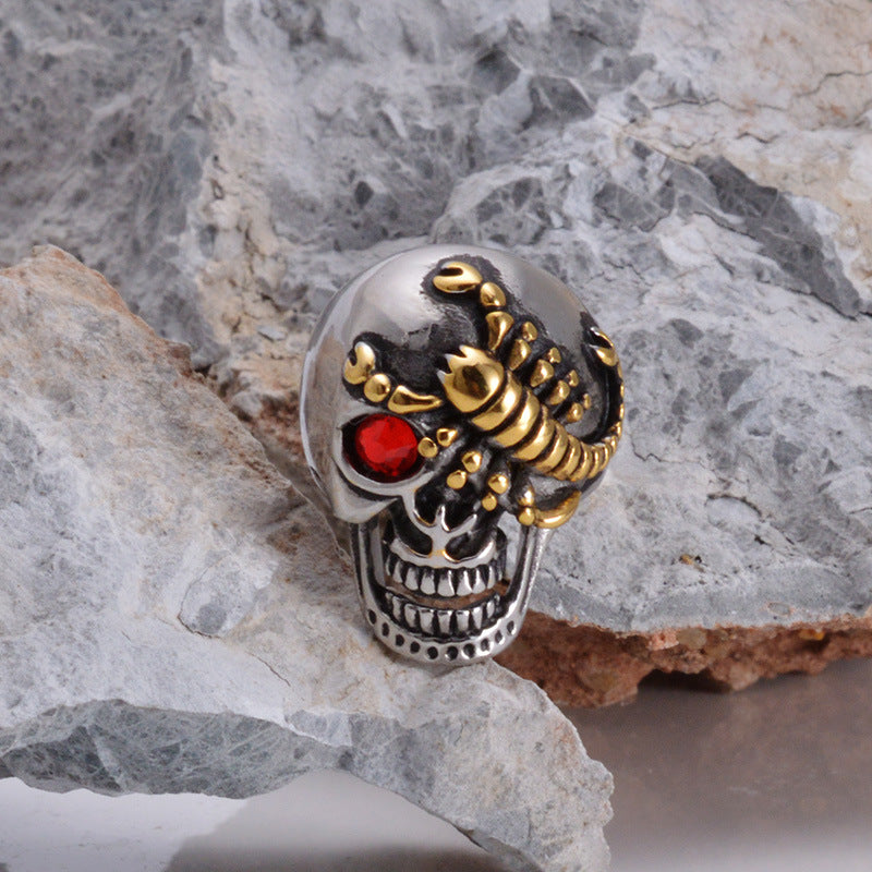 Fashion Stainless Steel Ring Gold Scorpion Skull Ring Red Eye Zircon Ring Halloween Jewelry
