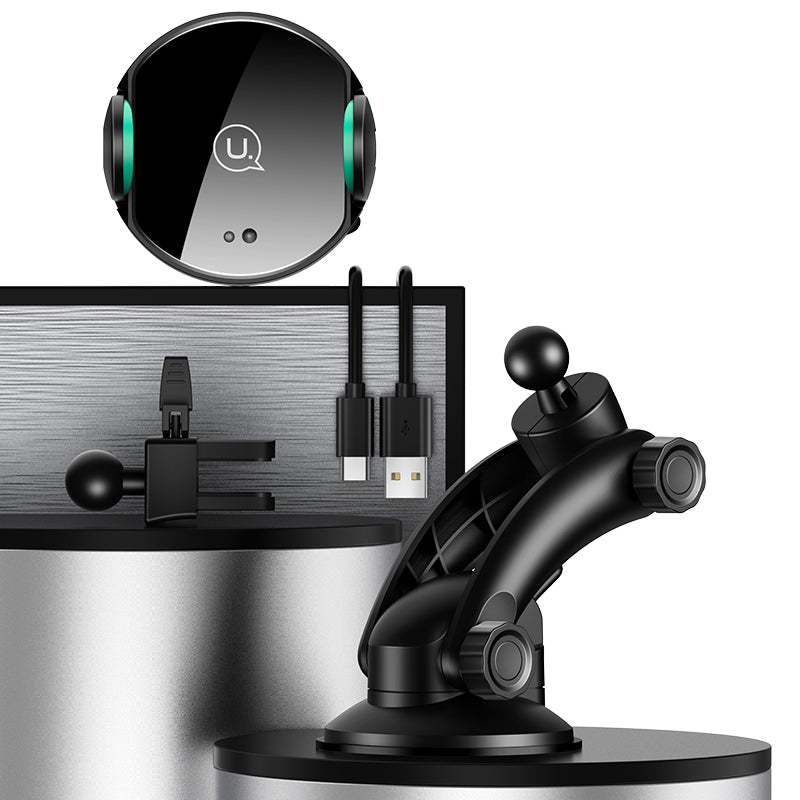 USAMS 10W Qi Wireless Charger Infrared Induction Automatic Lock Air Vent Dashboard Car Phone Holder for