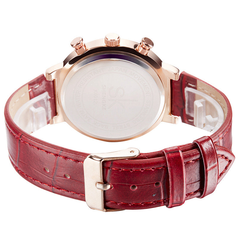 SK K0012 Diamonds Gold Case Moden Women Wrist Watch Gift Leather Strap Quartz Watches