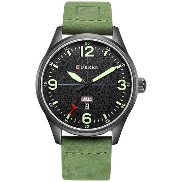 CURREN 8265 Men Sport Watch Military Leather Week Day Display Strap Casual Quartz Wrist Watch