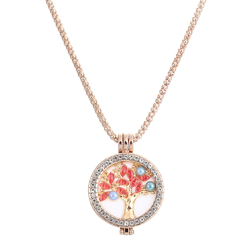 Trendy Rhinestone Fragrance Necklace Life Tree Essential Oil Necklace For Women