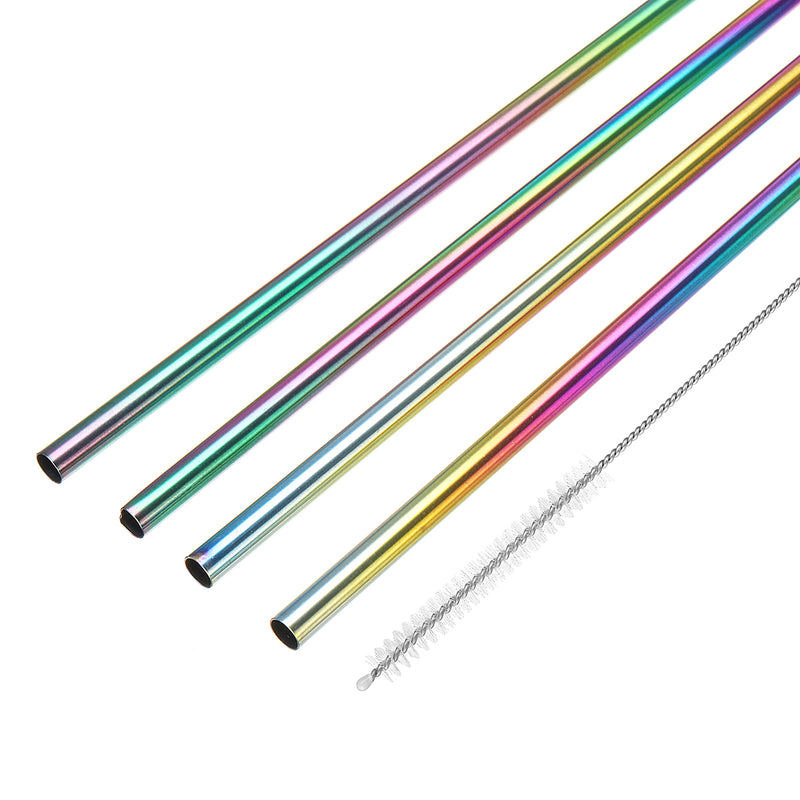 Stainless Steel Drinking Straws Rainbow Multi-colored Straw Reusable Drink Straw with Cleaning Brush