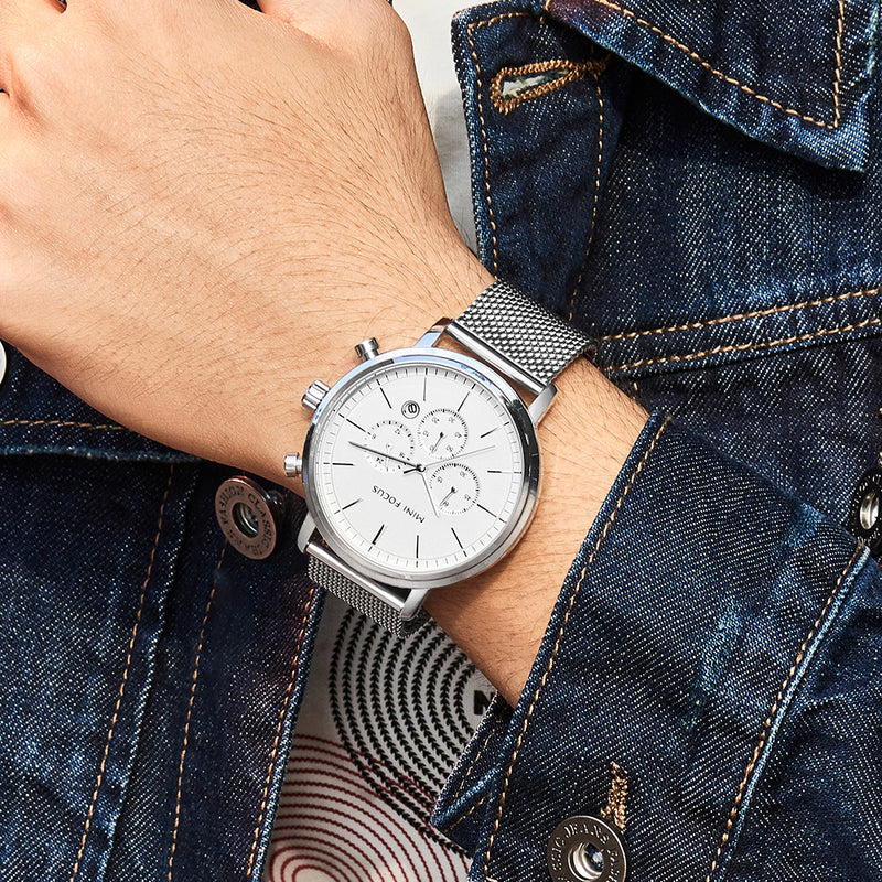 MINI FOCUS MF0297G Fashion Men Calendar Crystal Glass Full Steel Quartz Watch