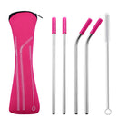 4Pcs Reusable Stainless Steel Straight Bent Drinking Straw Silicone Tips Cover