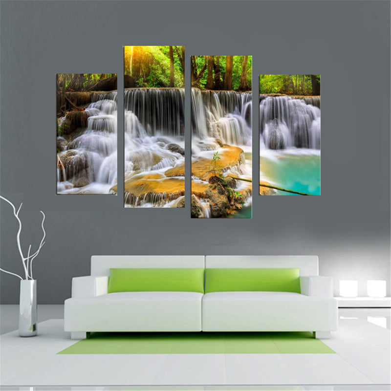 4Pcs Waterfall Combination Painting Printed On Canvas Frameless Drawing Home Decoration Paper Art