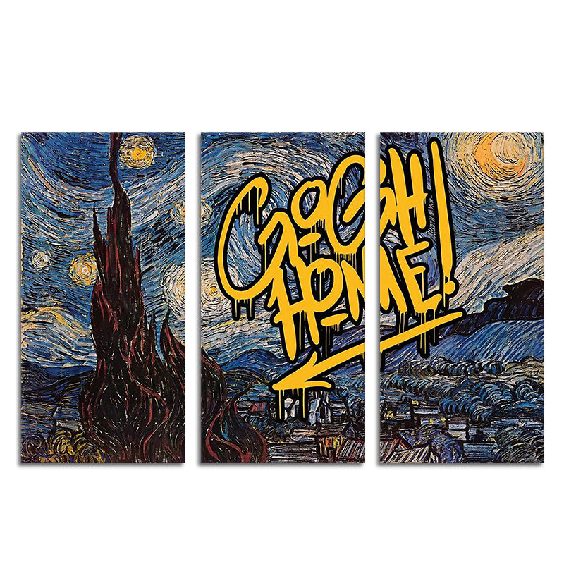 Miico Hand Painted Three Combination Decorative Paintings Starry Sky Wall Art For Home Decoration