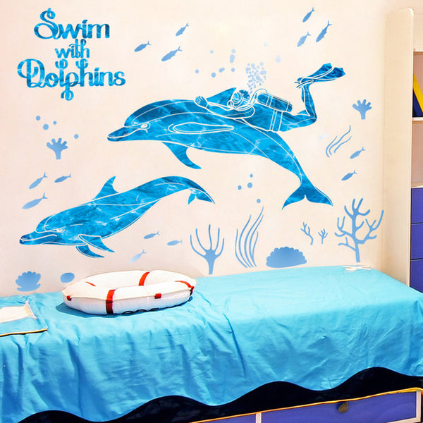 Kindergarten Swimming Pool Cartoon Wall Stickers Bathroom Bathroom Decoration Dolphin Marine Fish Waterproof Stickers Xl7205