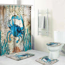 Crab Printing Bathroom Shower Curtain Toilet Cover Mat Non-Slip Rug Set