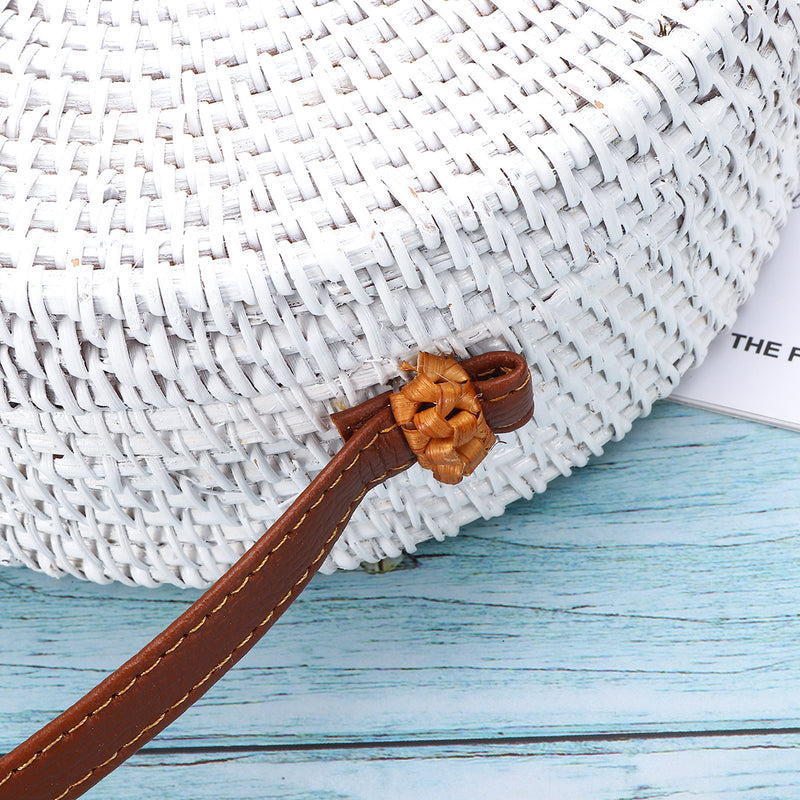 3L Women Straw Bag Beach Rattan Woven Round Shoulder Bag Crossbody Handbag Tote Outdoor Travel