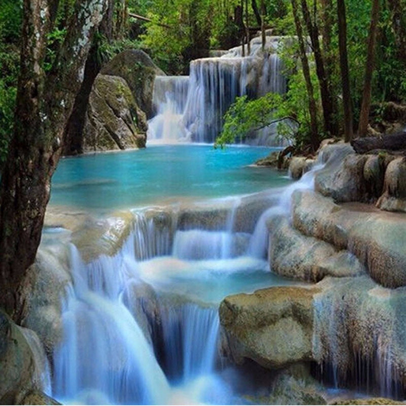 2x1.8CM Polyester 3D Waterfall Nature Scenery Bathroom Shower Curtain With Hooks