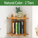 MUMAREN 1/2 Tiers Bamboo Fan Shaped Corner Bookshelf Storage Rack Wall-mounted Wooden Corner Desk Shelf