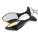 Pair Motorcycle LED Arrow Turn Signal Rear View Mirrors For Honda/Suzuki/Kawasaki/Yamaha