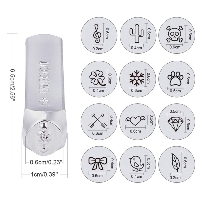BENECREAT 12 PCS (6mm 1/4") Metal Design Stamps Punch Stamping Tool Electroplated Hard Carbon Steel Tools Stamp/Punch Metal Jewelry Leather Craft Tool