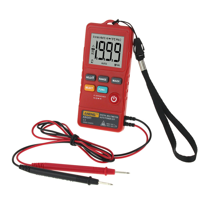 ANENG AN301 True RMS 1999 Counts Push Button Card Digital Multimeter With Flashlight