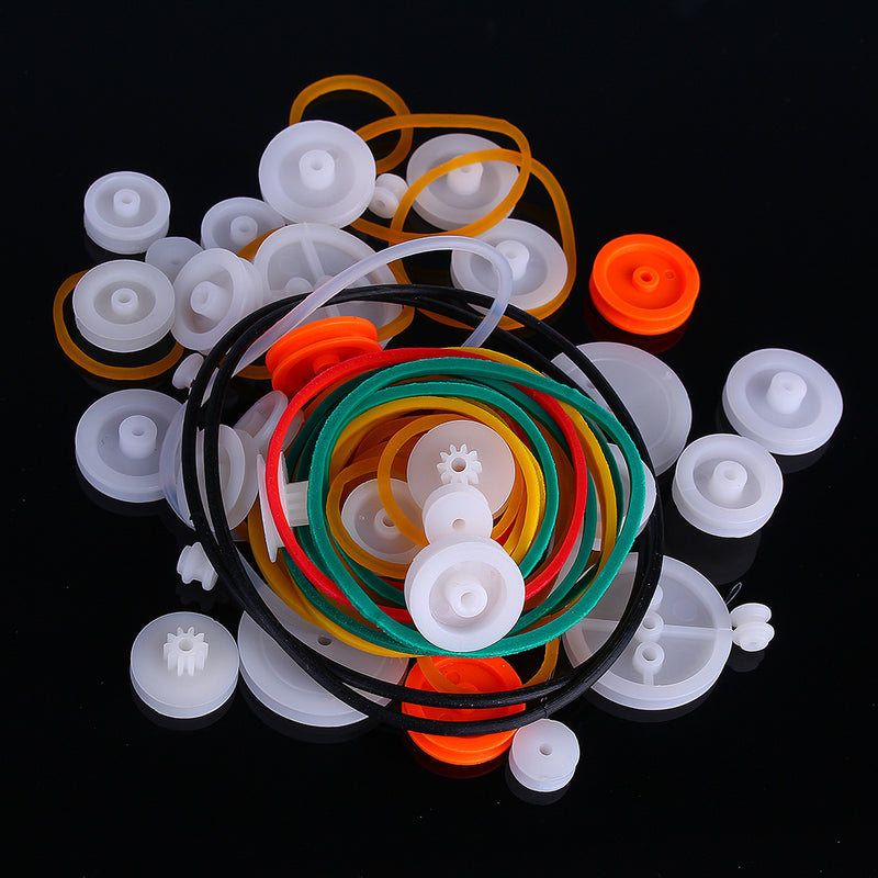 84pcs Pulley Plastic Gears Kit Rubber Band Pulley Belt Shaft Robot Motor Bevel Set