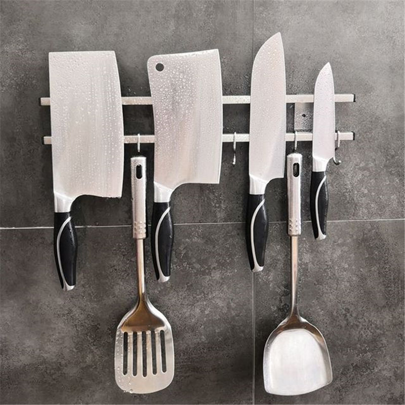 Stainless Steel Wall Mount Magnetic Cutter Storage Holder Rack Kitchen Cutlery Hanger Tools Kit