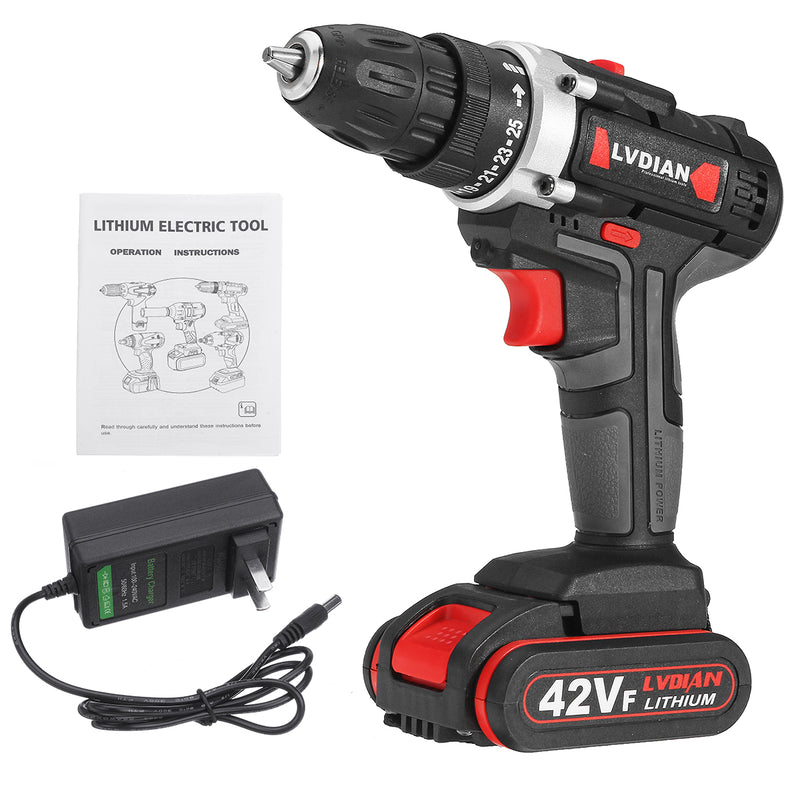 42V Li-Ion Battery Cordless Electric Impact Drill Driver Screwdriver LED Light